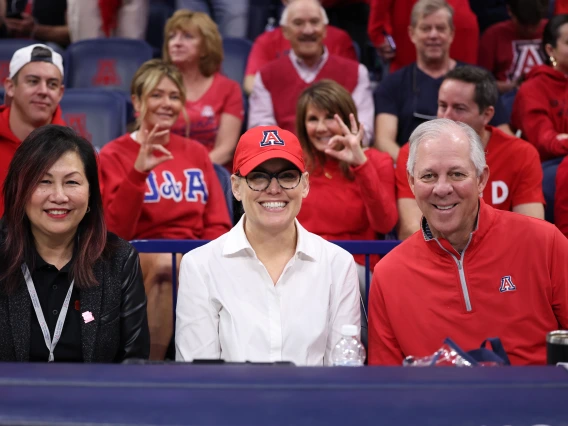 Gov. Hobbs, Regent Mata, and Pres. Robbins at the UA vs. ASU Game