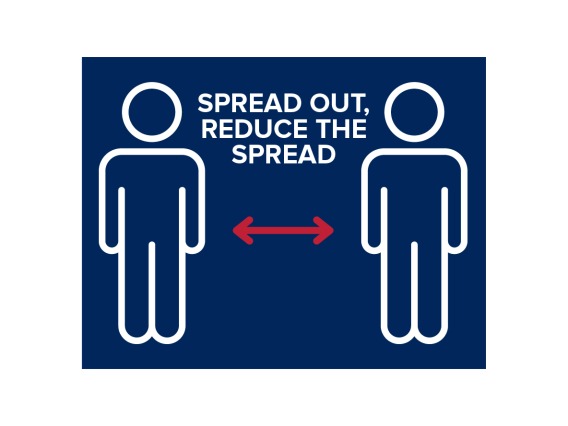 Sign with a graphic about spreading out to reduce spread