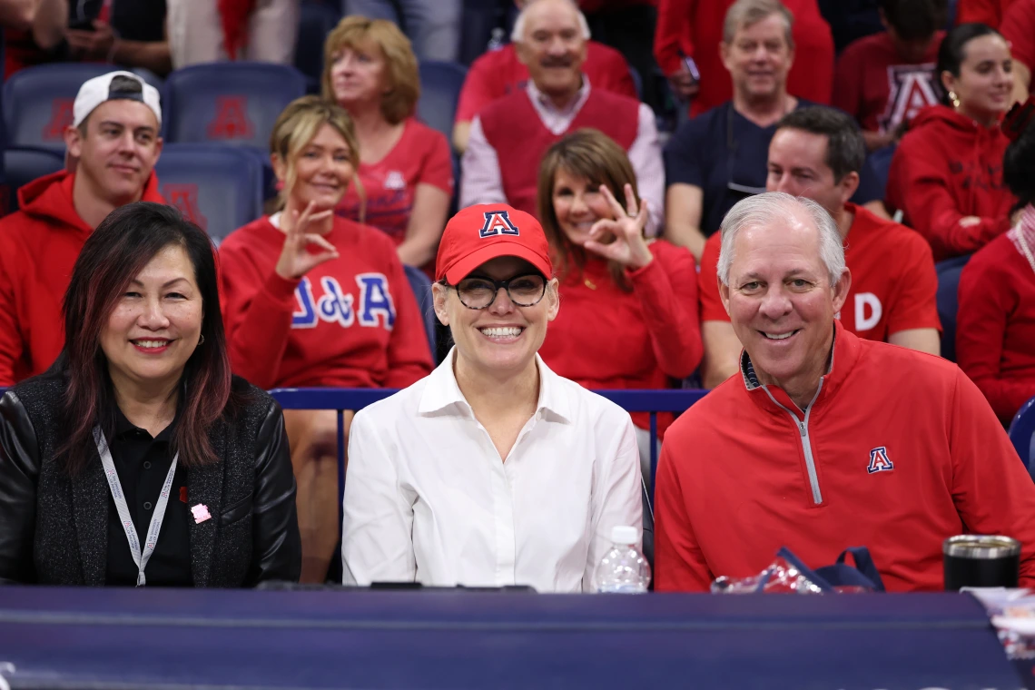 Gov. Hobbs, Regent Mata, and Pres. Robbins at the UA vs. ASU Game