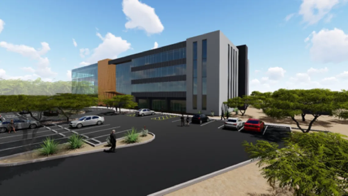 A digital rendering of the Boyer Company building at the Bridges as presented by the Arizona Board of Regents